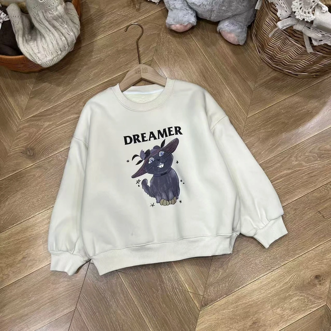 〖姐姐家〗2024冬款儿童萌娃穿搭猫咪印花加厚绒卫衣8380-3