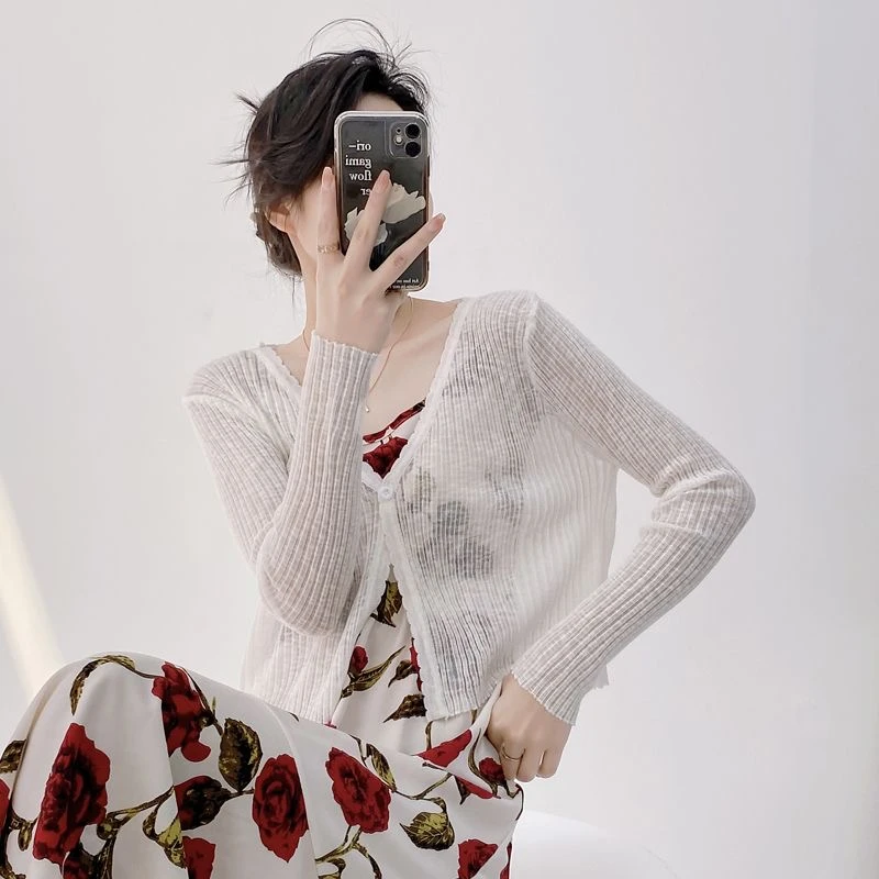 薄款针织衫防晒开衫女夏季外搭配吊带裙子百搭遮肉短款上衣