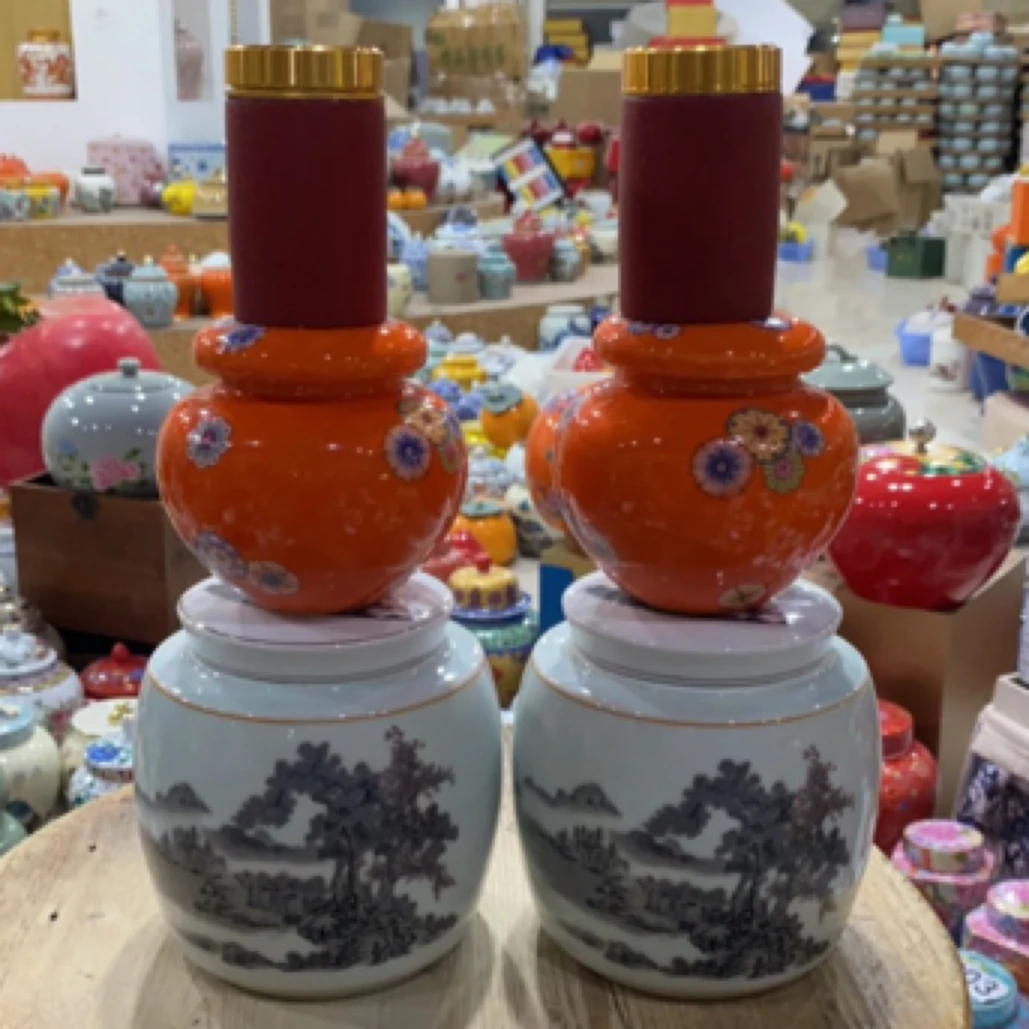 高档家用缠枝密封罐储物中式密封茶罐陶瓷珐琅彩珐琅茶叶罐带盖73