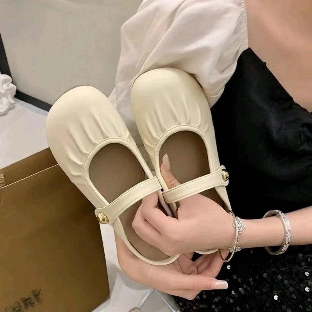 鞋子女鞋拖鞋夏季外穿玛丽珍法式平底389荔枝纹时尚百搭女半包拖