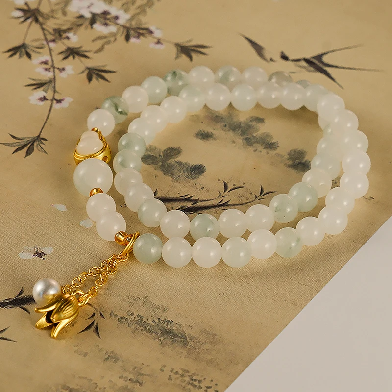 百搭轻奢小众古风多圈女款气质葫芦串珠小众花朵吊坠国风-6263