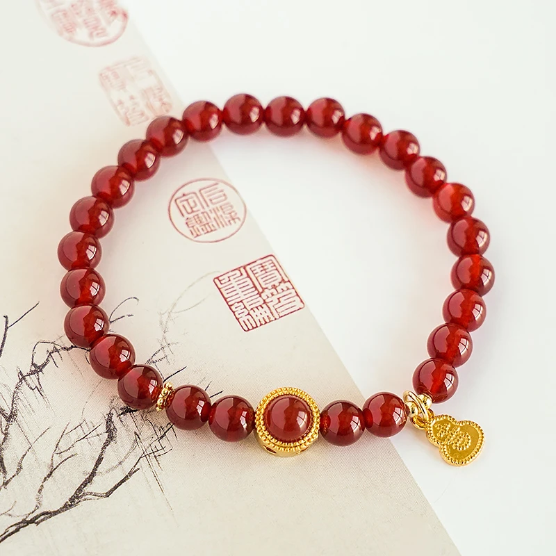 复古风红玛瑙搭配小葫芦气质风手链  -Y0510