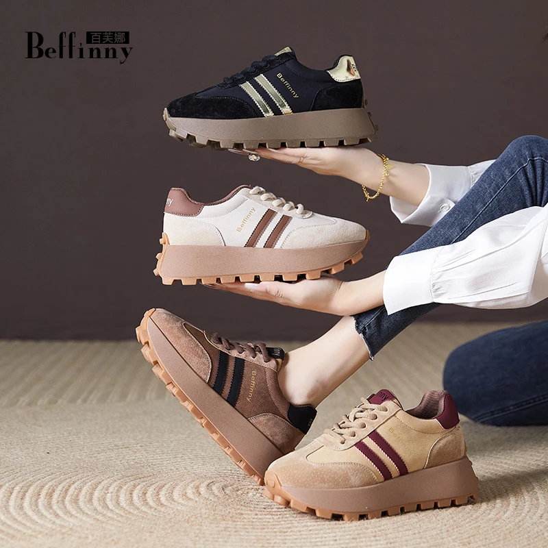 Beffinny/百芙娜1012-15 厚底阿甘鞋女2024春新款真皮复古休闲鞋