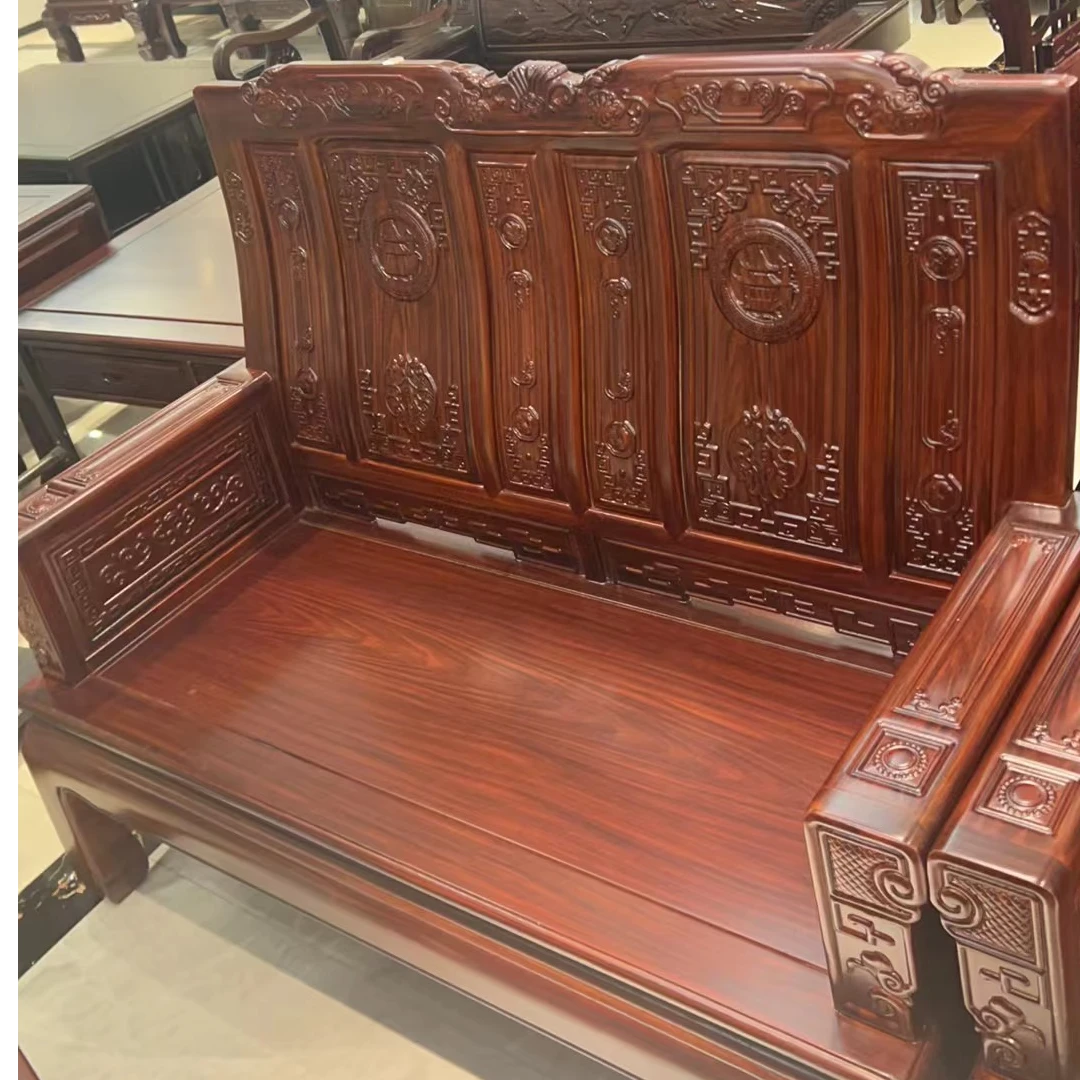 两人位沙发客厅简约家用古典别墅木质雕花两用榫卯