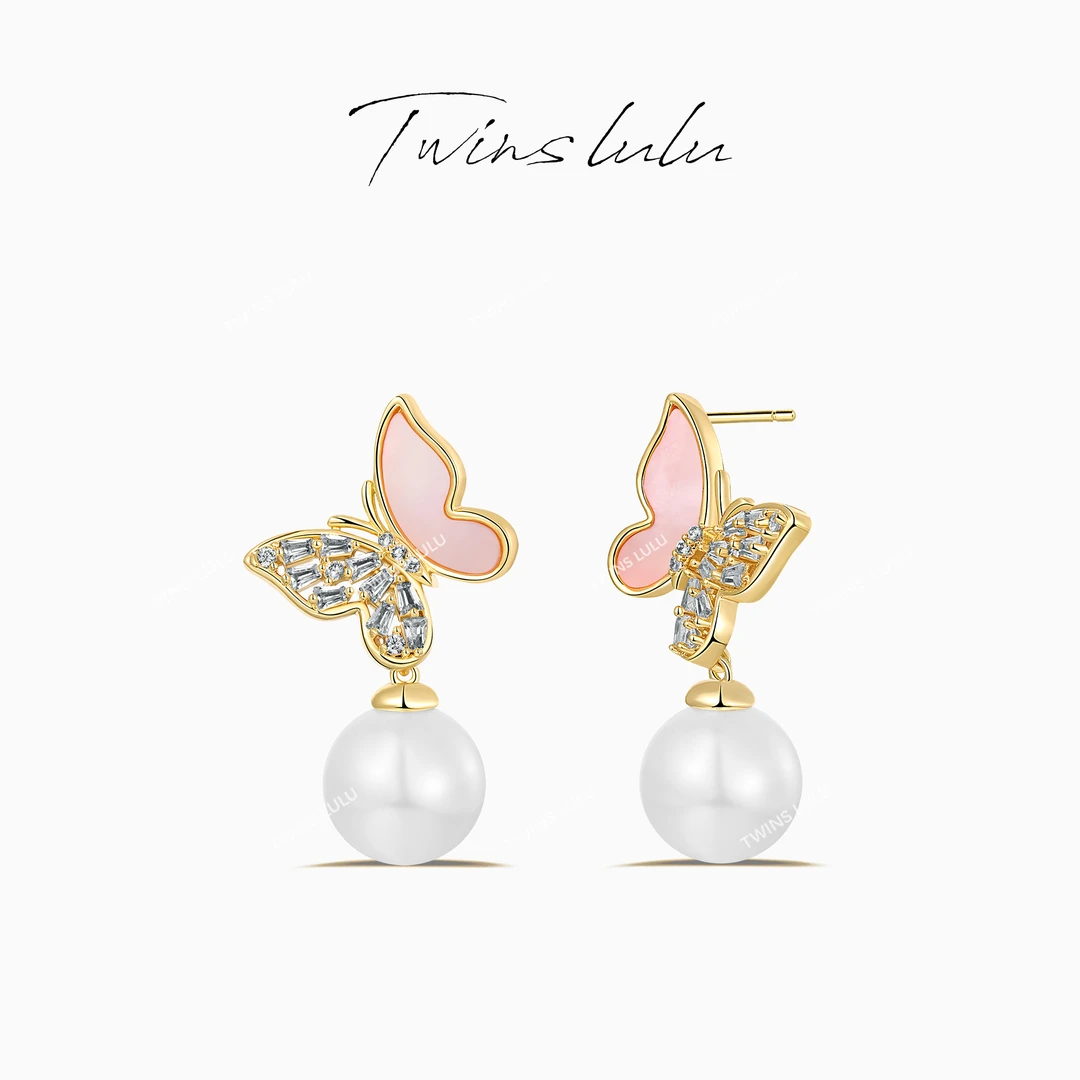 TWINS LULU 镀k金 轻奢优雅时尚气质精致蝴蝶珠珠耳环TSL1900