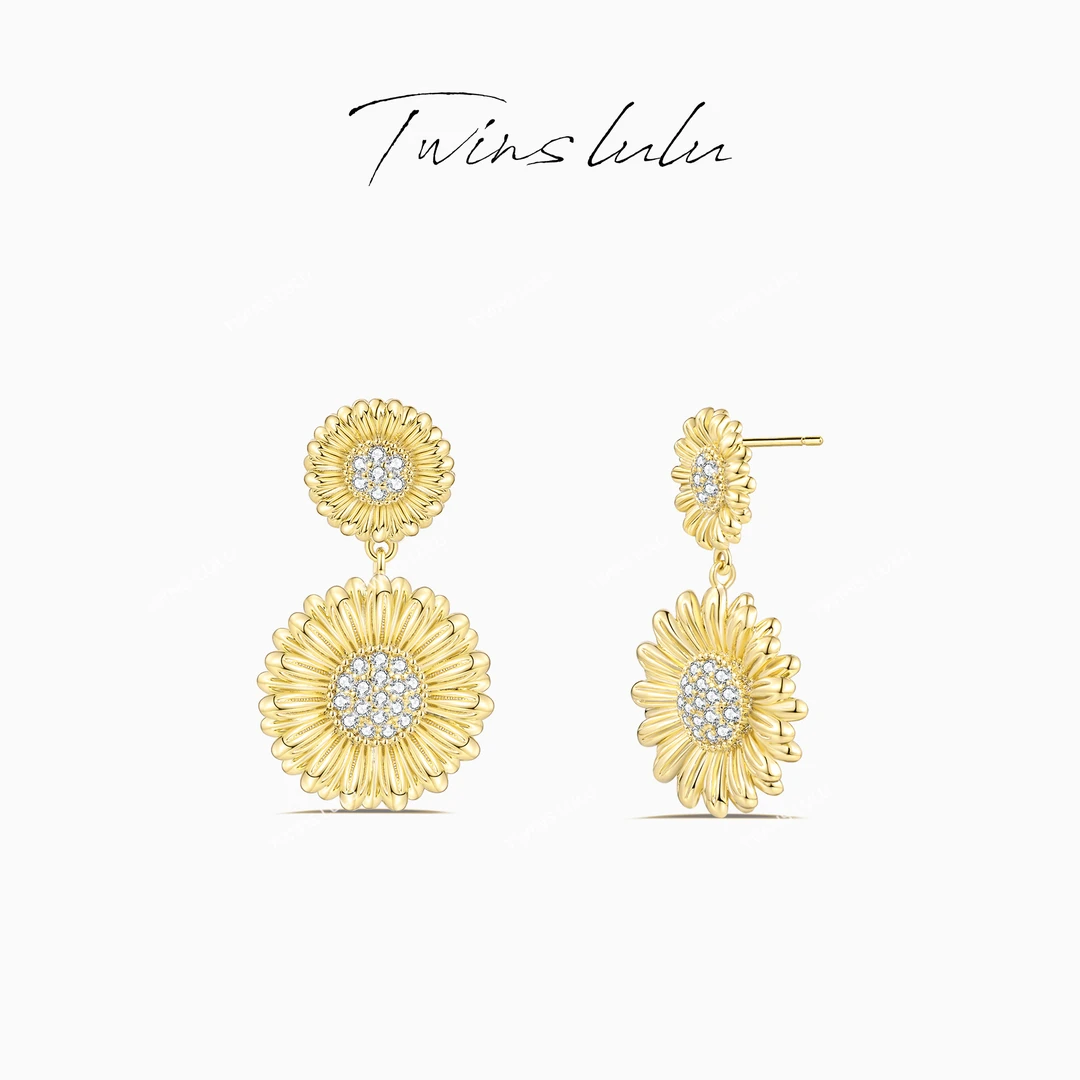 TWINS LULU 镀k金 时尚绝美梵高向日葵复古宫廷风耳环TSL841