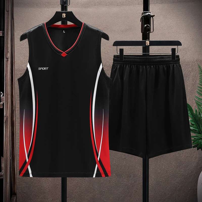 男士夏季休闲运动套装透气薄款大码宽松潮流速干无袖篮球服