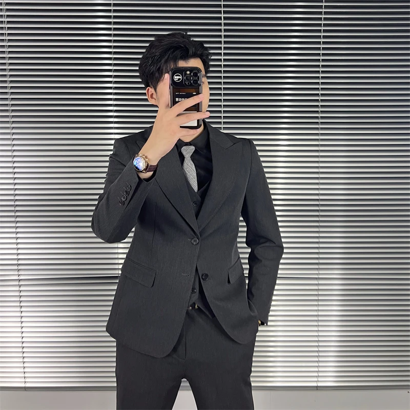 英伦商务西装男套装韩版修身时尚戗驳领休闲西服外套新郎结婚礼服