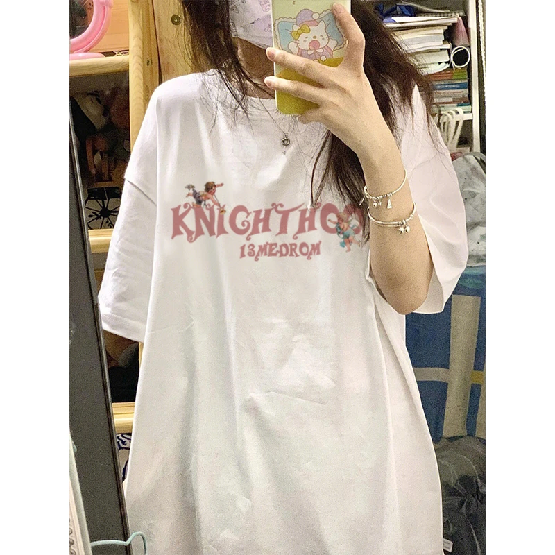 夏季新款t恤女短袖纯棉韩版宽松圆领设计感卡通甜美印花百搭小众