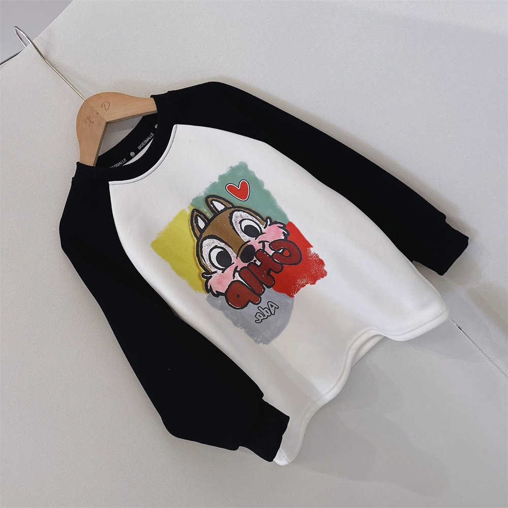 2023冬季新品韩版卡通印花撞色插肩加厚百搭童装T恤CB9386