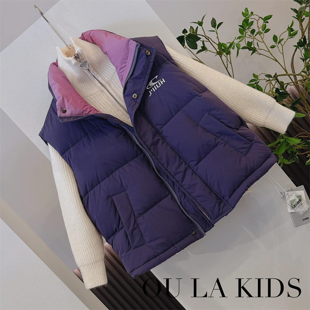2023冬季新品女童欧范时髦刺绣字母立领百搭童装羽绒马甲A7011