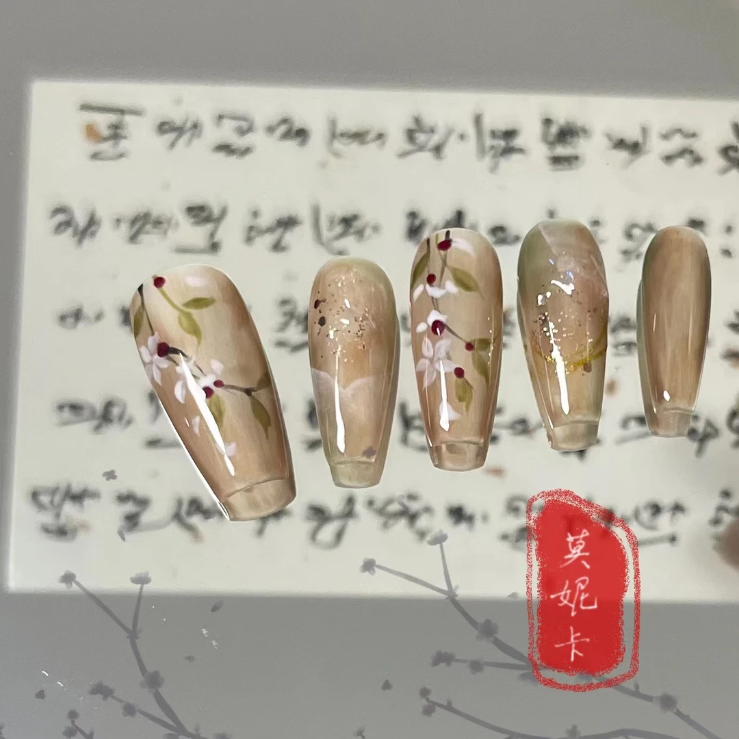 现货节【 梨花梦】莫妮卡穿戴甲|国风新中式手绘气质手工穿戴甲