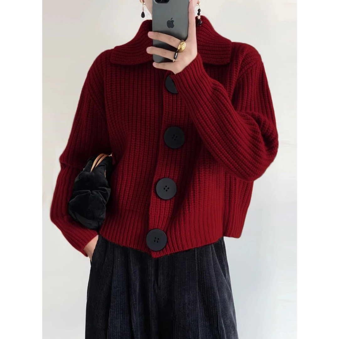 圣诞款复古小众毛衣女2024新款秋冬外套新年红色软糯针织开衫上衣