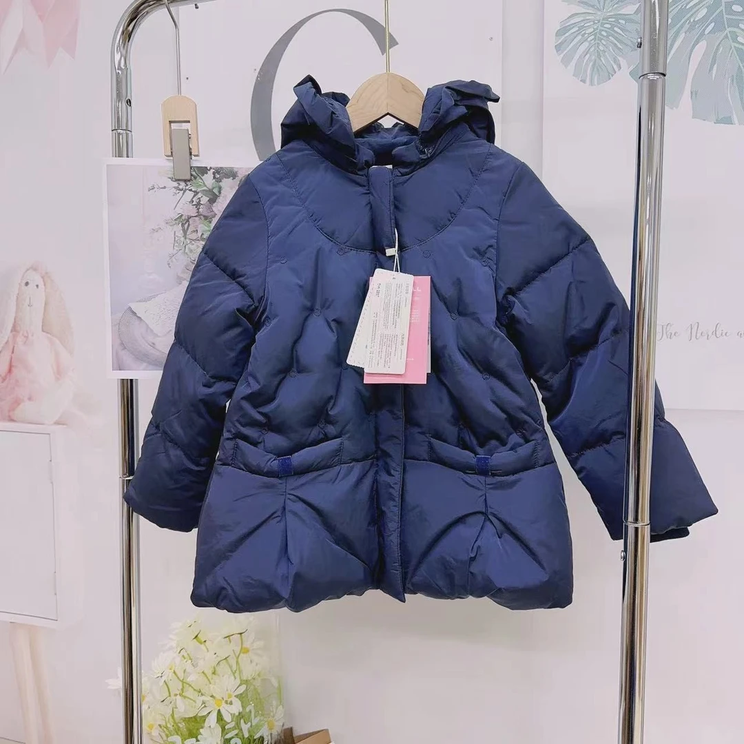 女小童花边淑女公主款羽绒服 藏青201