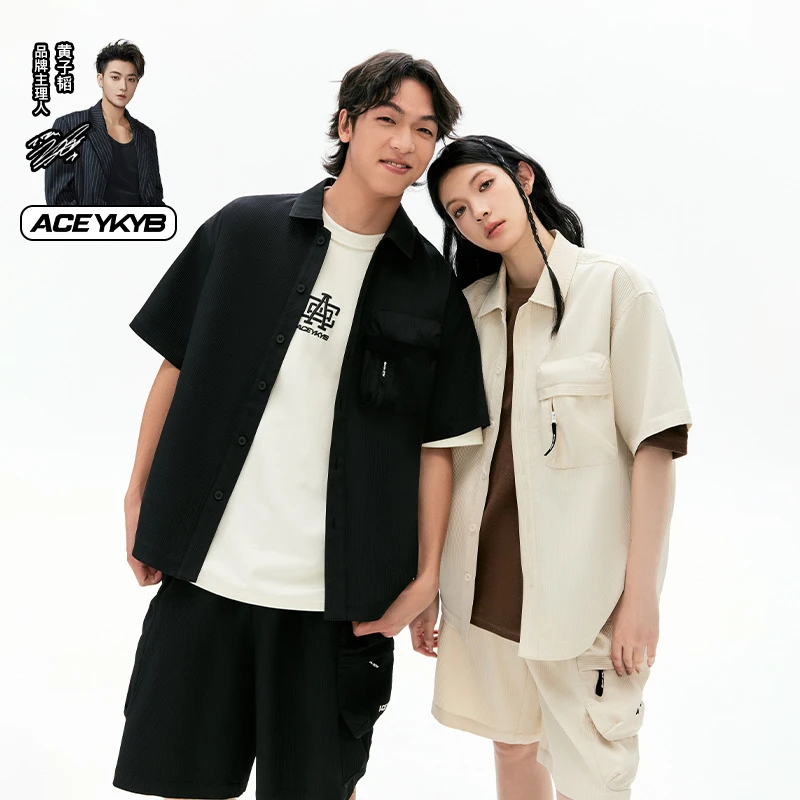 YKYB夏季新款情侣工装风立体口袋短袖衬衫2024百搭上衣Y42NCS056