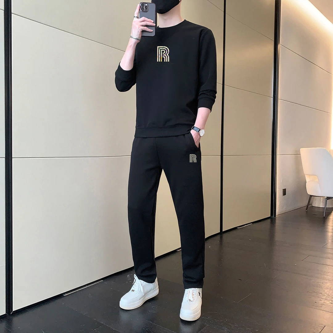 2025春季新款长袖男士运动套装时尚潮流百搭圆领套头卫衣两件套