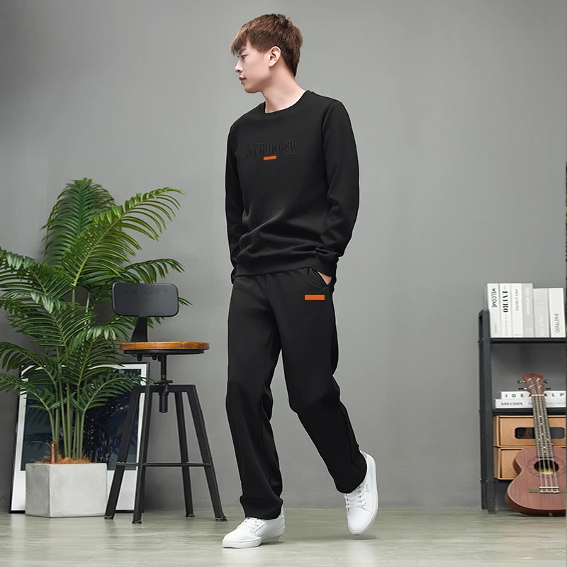 男士长袖圆领卫衣套装男春季休闲运动穿搭高端男装春季时尚衣服