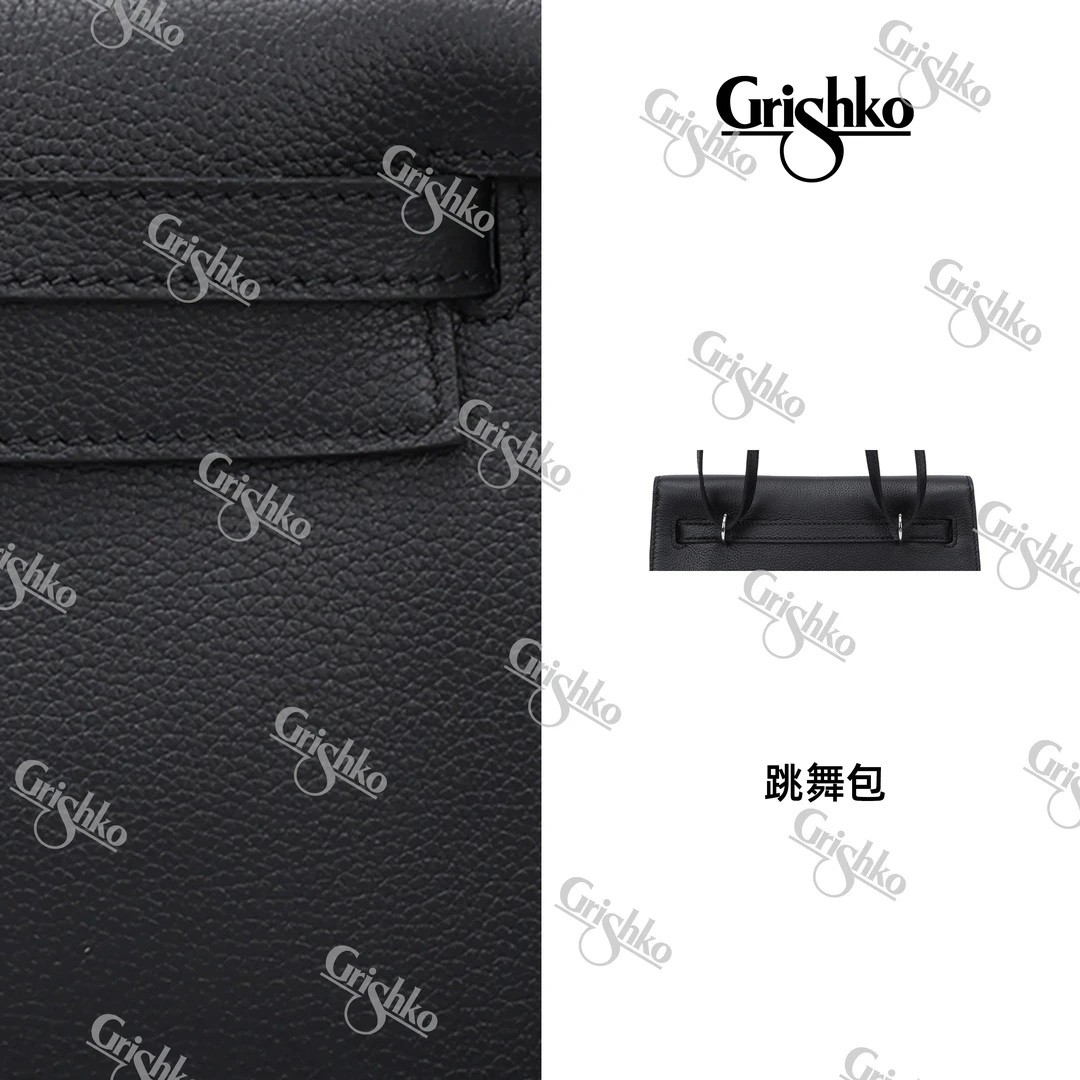 Grishko 轻奢牛皮黑色银扣女士双肩包单肩腋下包斜挎跳舞包k