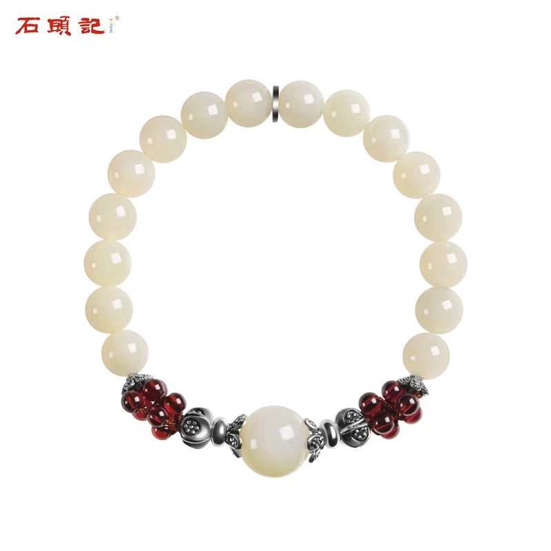 iSTONE/石头记和田玉气质女士国风百搭单圈手工手链白色轻奢时尚