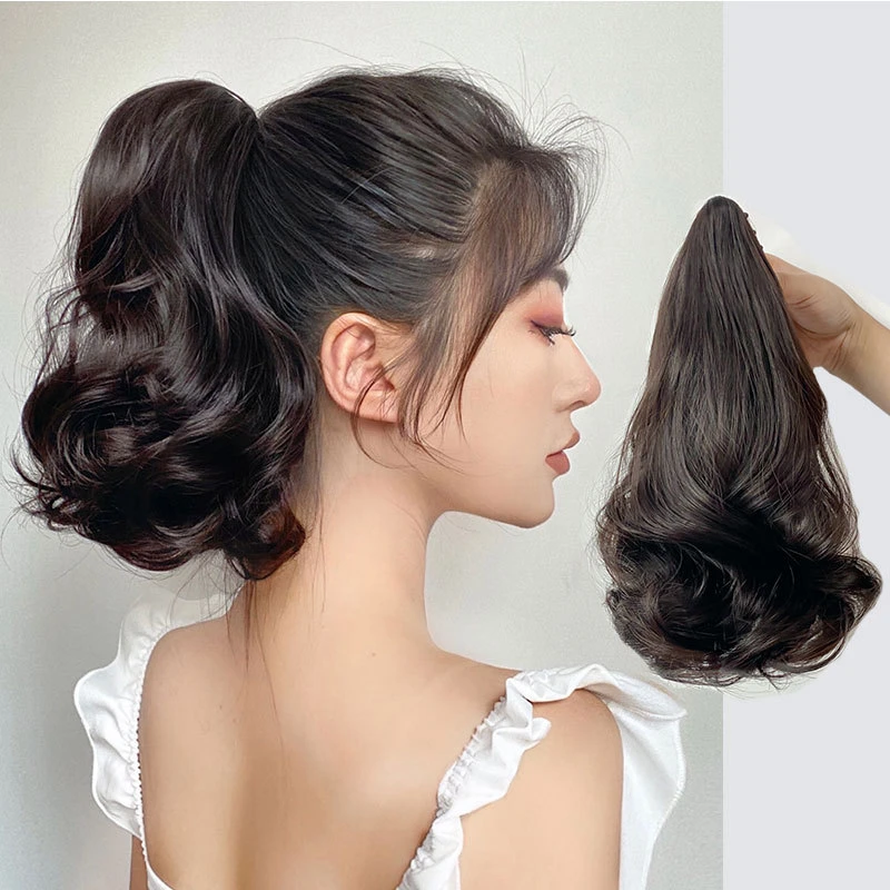 假发女抓夹式马尾逼真自然长发梨花卷网红同款一片式高马尾辫子