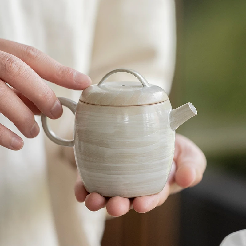 粉引茶壶陶瓷家用泡茶器复古手工拙器日式功夫茶具泡茶壶单壶得宜