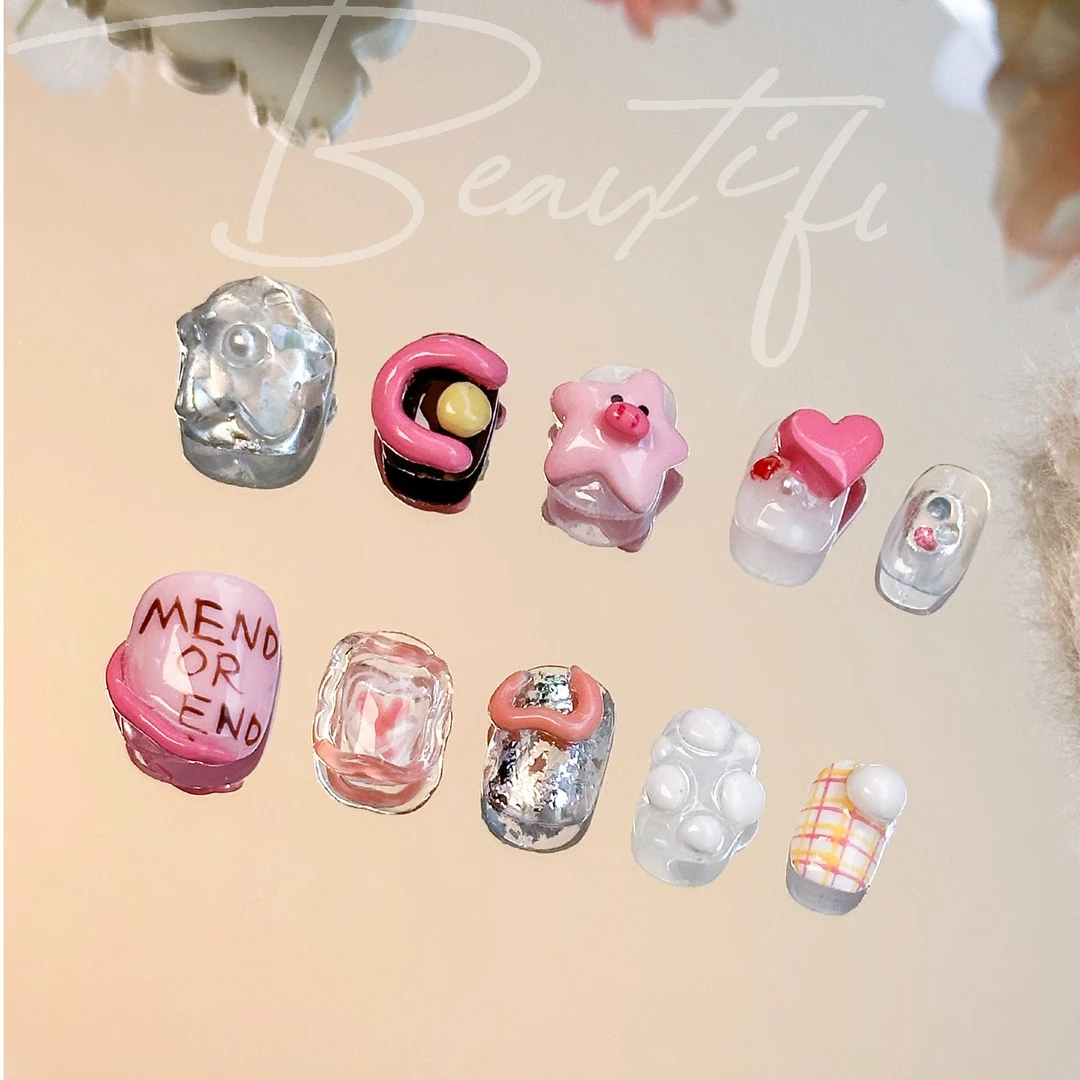 【星球猪猪】甲上飞舞小众可爱五角星立体猪猪纯手绘穿戴甲BSX345