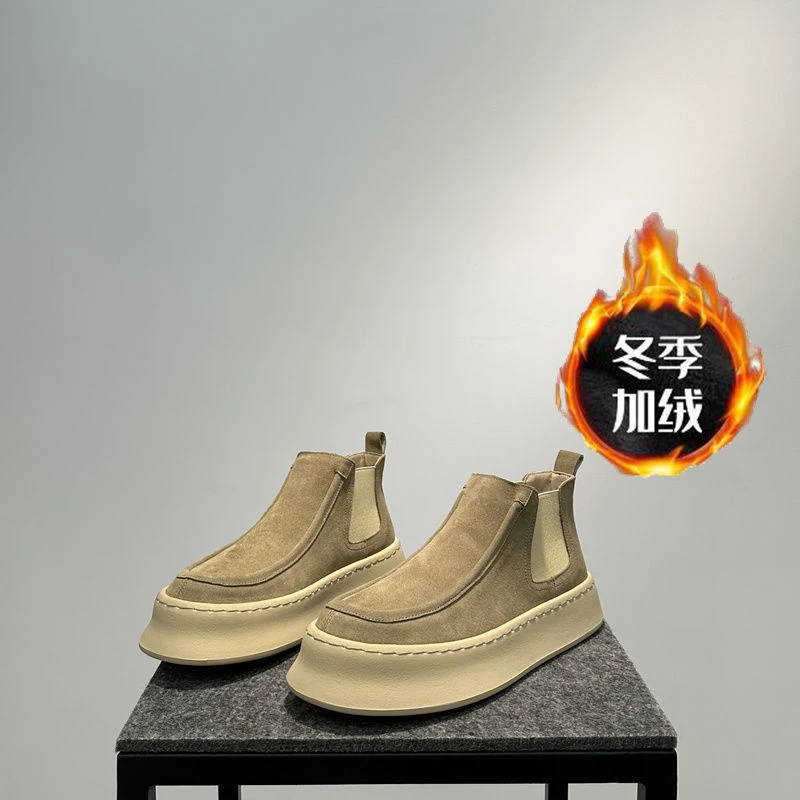 男士切尔西靴2023冬季新款皮面马丁靴百搭潮一脚蹬懒人鞋厚底潮鞋