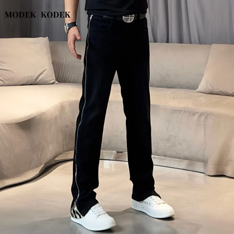 MODEK KODEK高级感拉链设计复古长裤休闲直筒宽松潮流牛仔裤男士