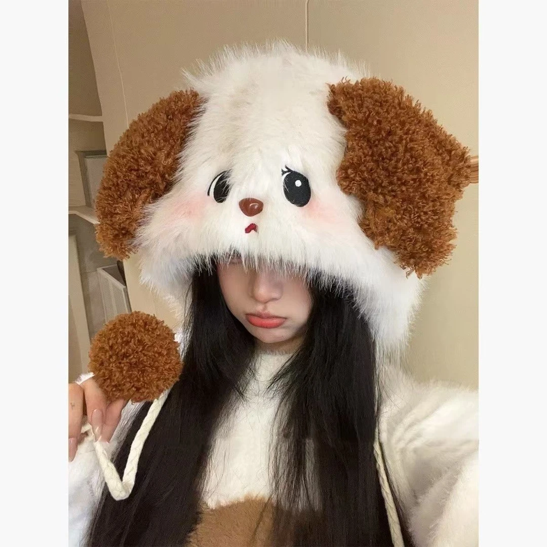 可爱腮红卡通小狗新款耳朵毛绒冬季雷锋帽子保暖防寒加厚护耳头帽