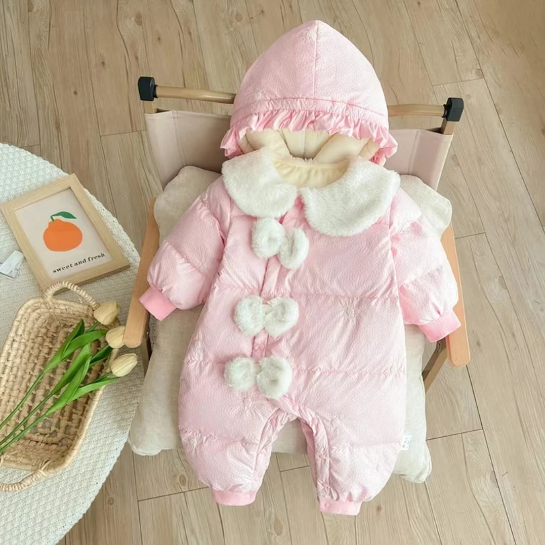 毛绒带帽偏开厚棉哈衣