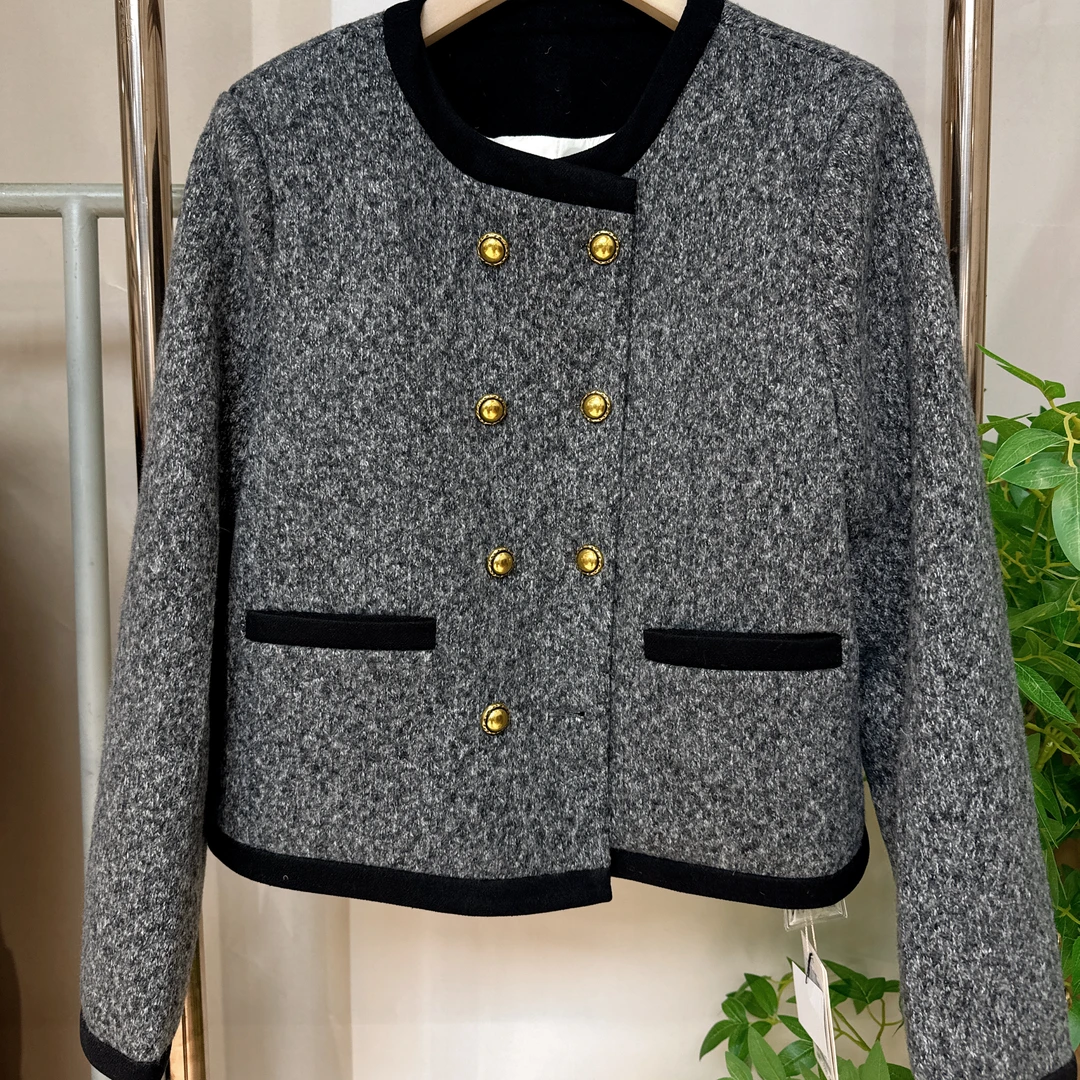 小香风外套女爆款秋冬款短款时尚洋气高端百搭双排扣LLDB881