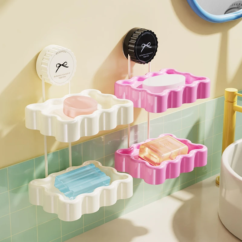 吸盘壁挂铁艺肥皂盒家用新款大容量沥水收纳架卫生间免打孔香皂盒