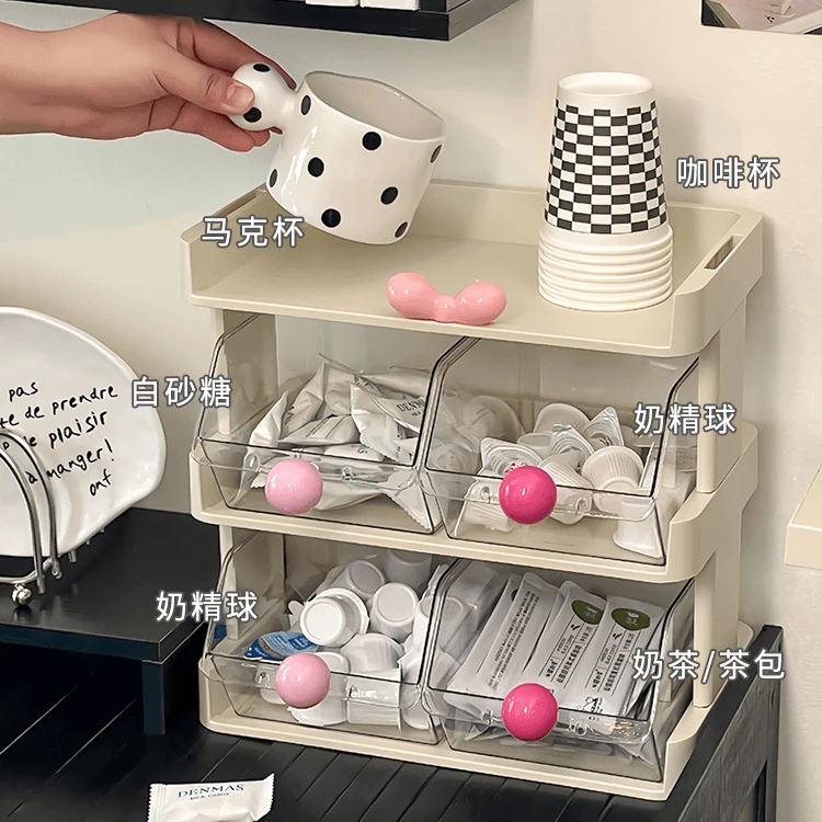 茶包收纳架家用学生宿舍收纳盒抽屉式透明分格桌面整理架