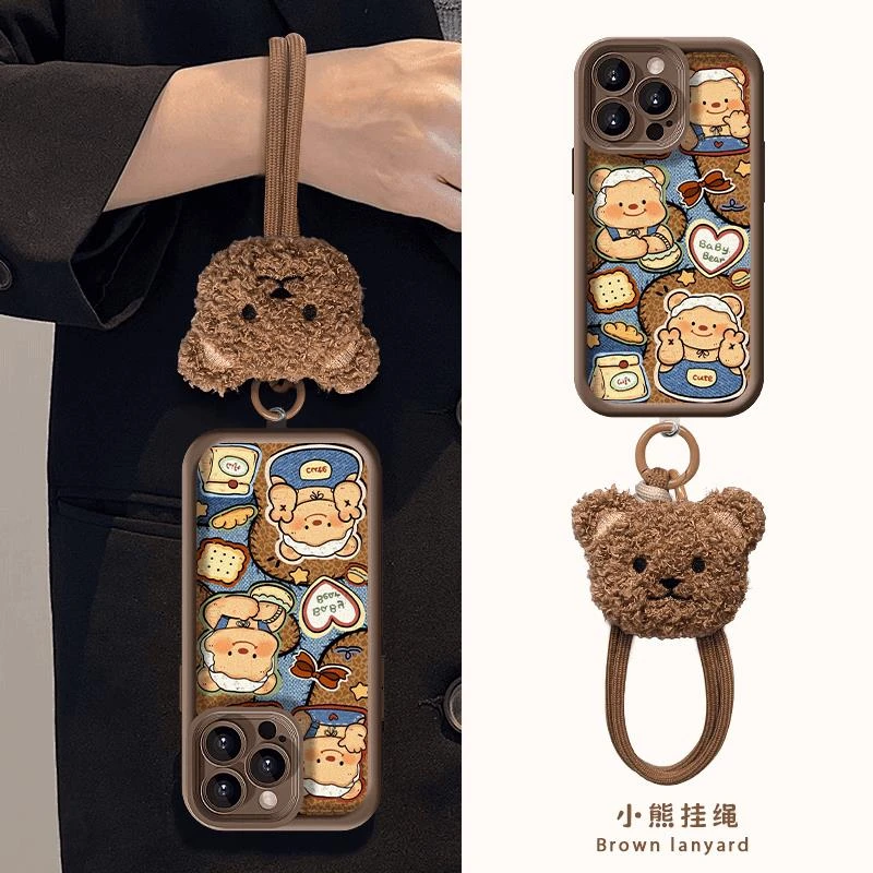 复古黄油小熊适用iphone16苹果15高竹手机壳华为viv小米14oppo套