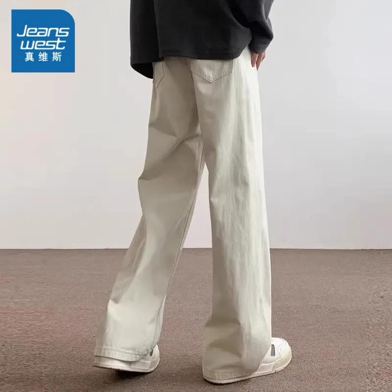 Jeanswest/真维斯2025新款春秋款牛仔裤男士时尚阔腿百搭拖地长裤