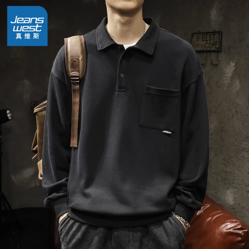 Jeanswest/真维斯美式重磅卫衣春秋新款潮牌休闲翻领宽松男士外套