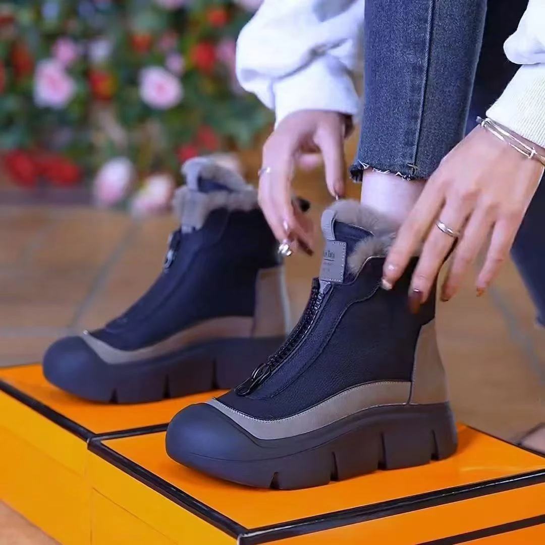 2024新款加绒加厚冬季女棉鞋马丁新款厚底增高雪地靴女保暖百搭鞋
