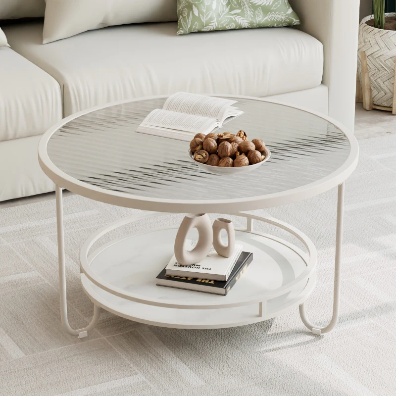 家用长虹钢化玻璃茶几小户型客厅圆形双层岩板小茶几现代简约轻奢