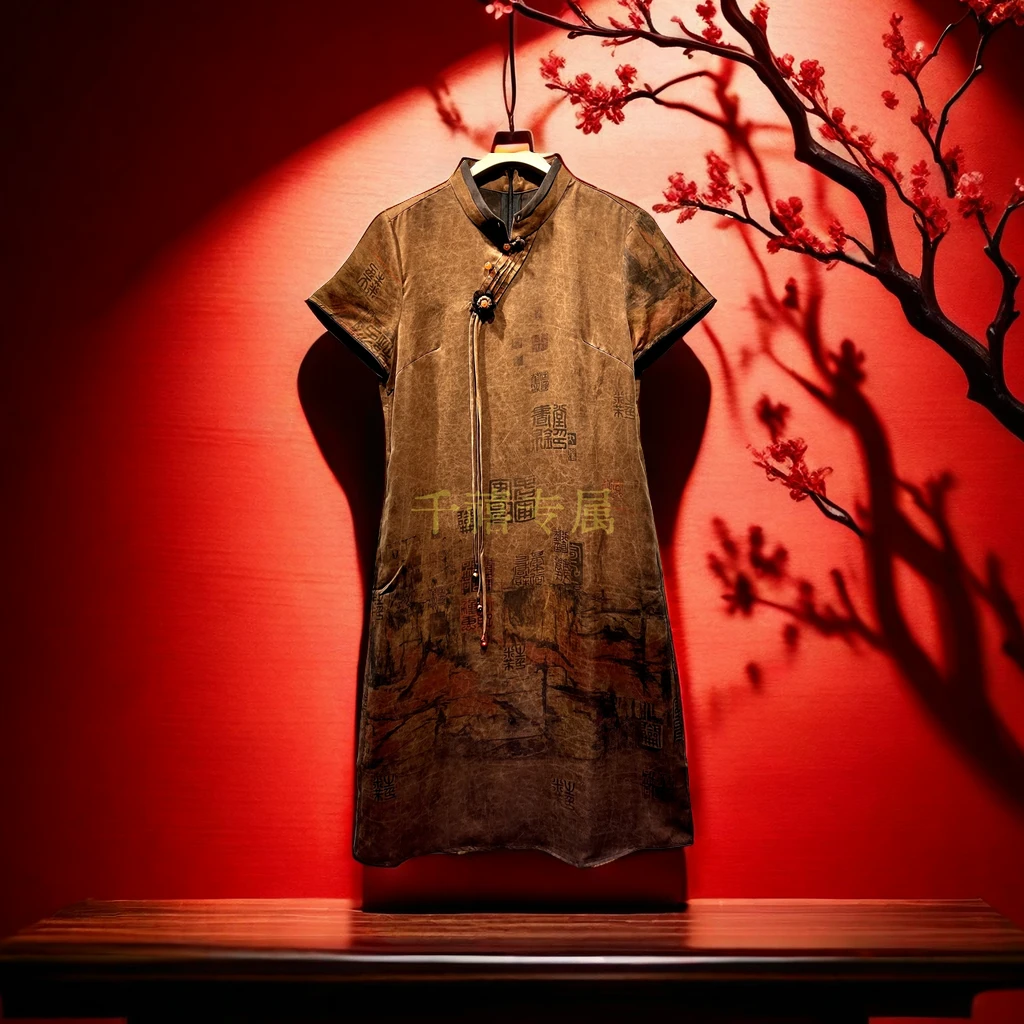 【千禧专属】864桑蚕丝香云纱旗袍新中式中长款重磅复古设计师