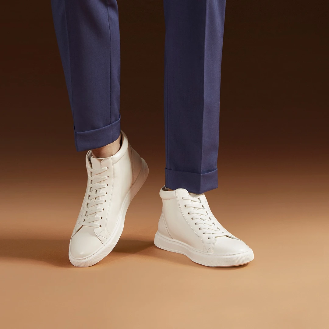 ThomWills小白鞋男夏季百搭休闲板鞋真皮英伦平底白色高帮鞋潮流