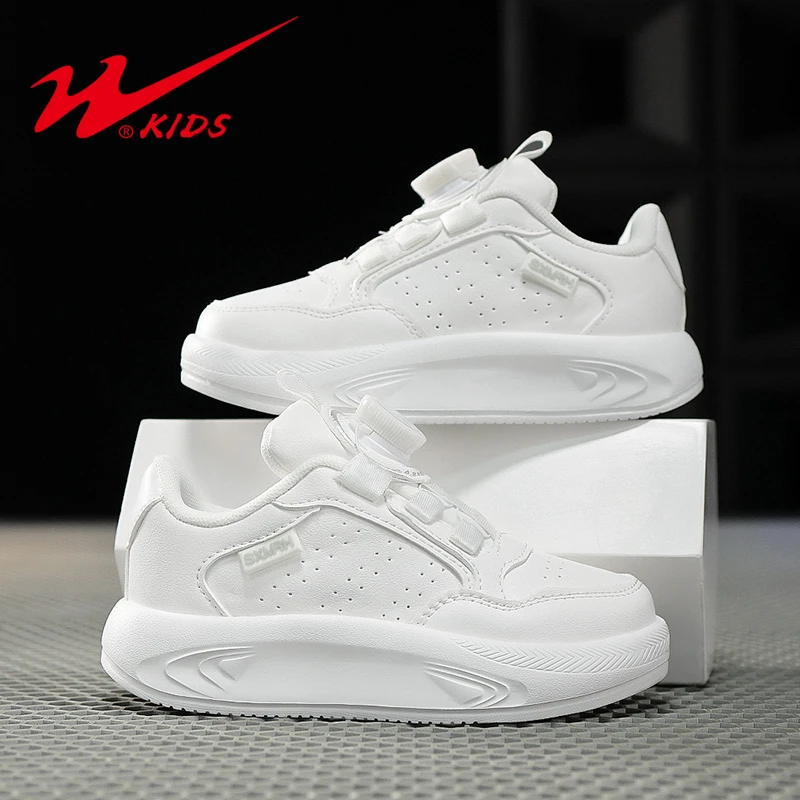 双星2024春季透气皮面百搭白色潮鞋男童女童学生秋季小白鞋15314