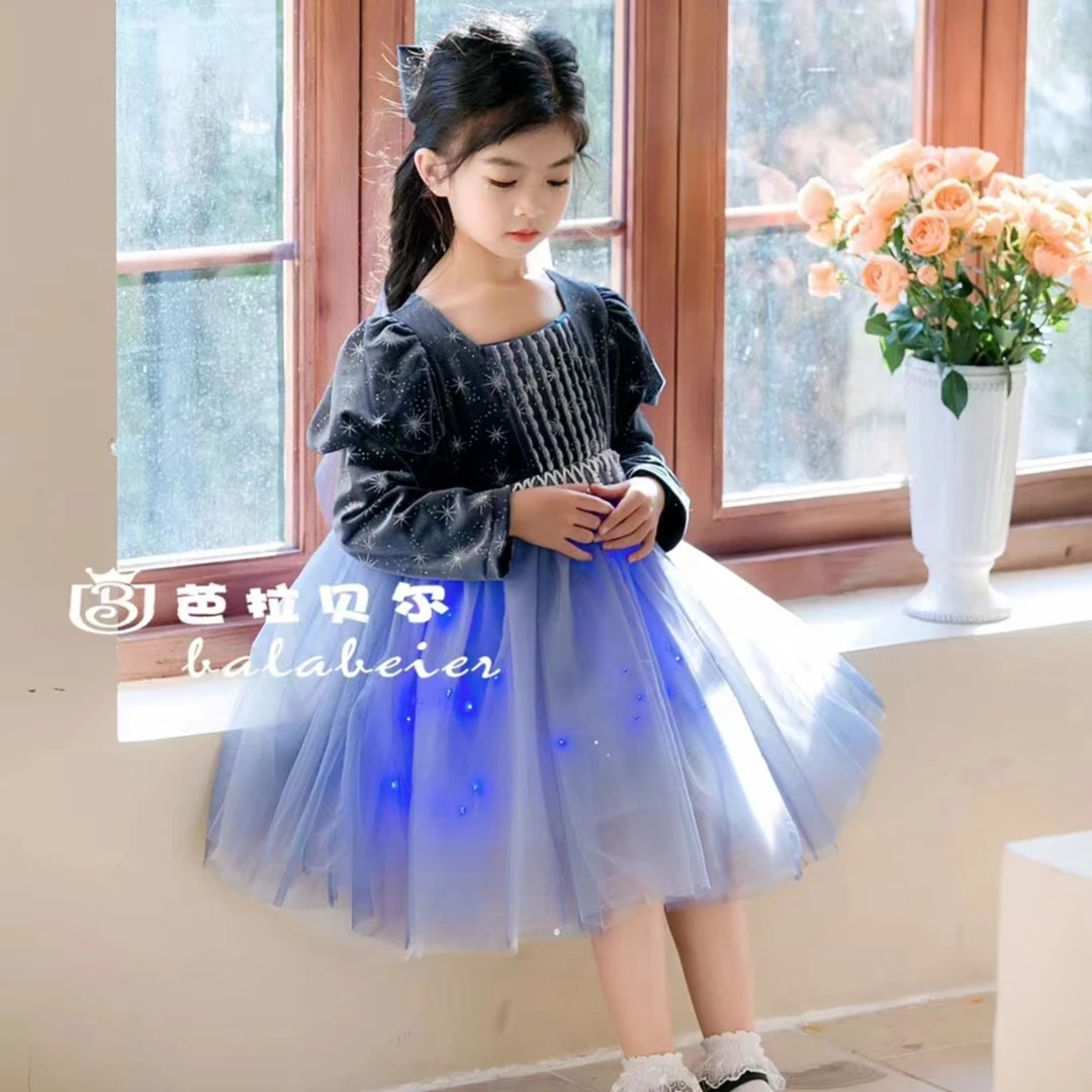 女童连衣裙春秋款2023新款长袖连衣裙爱莎公主裙小女孩裙子