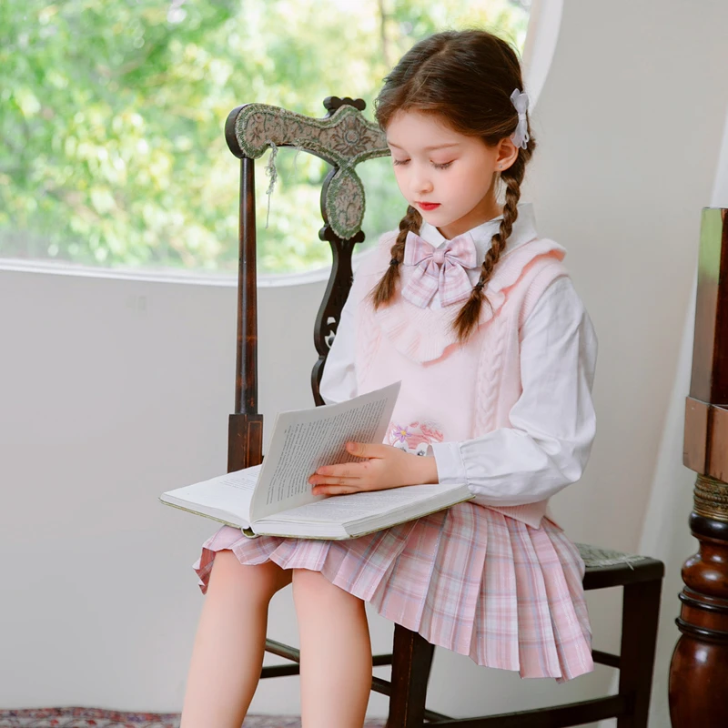 女童JK学院风套装裙子新款洋气校服秋装儿童长袖三件套春秋