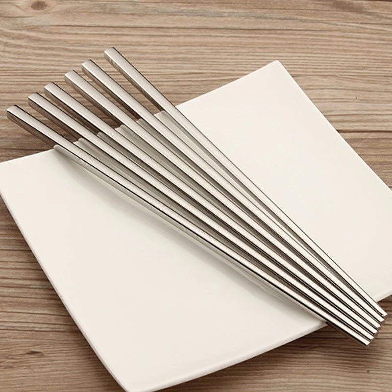 食品级不锈钢心方型韩式方形防滑防霉耐高温高档金属筷子