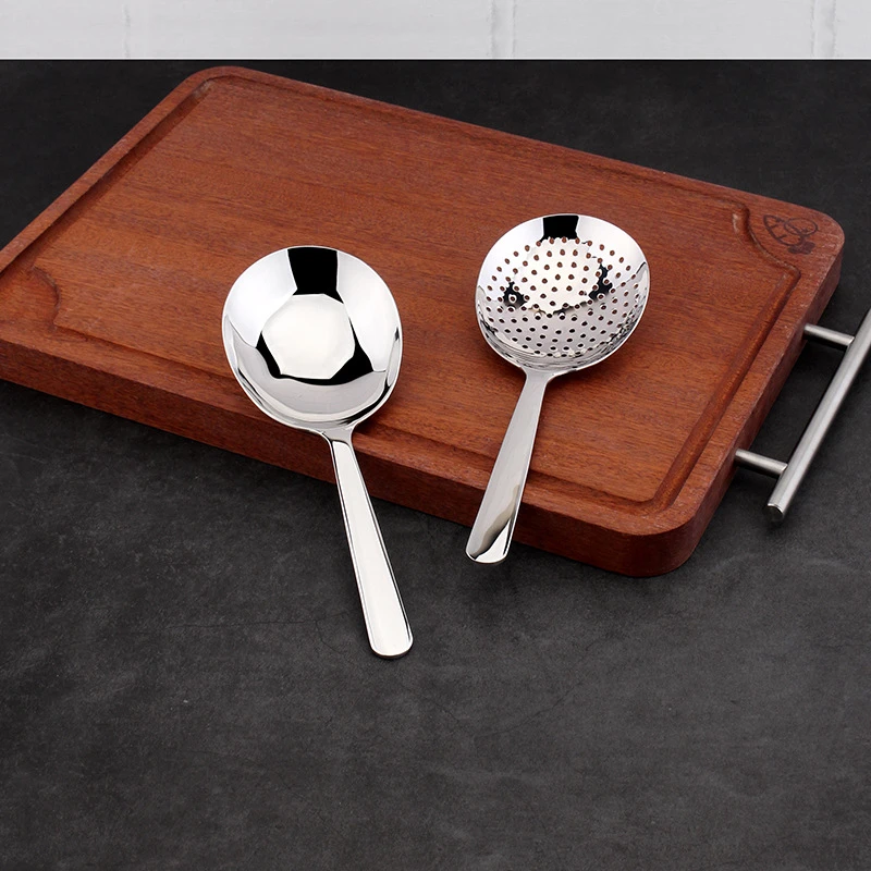 加厚一体18/10短柄大头米饭勺面粉勺304公用分菜分饭分餐勺漏勺