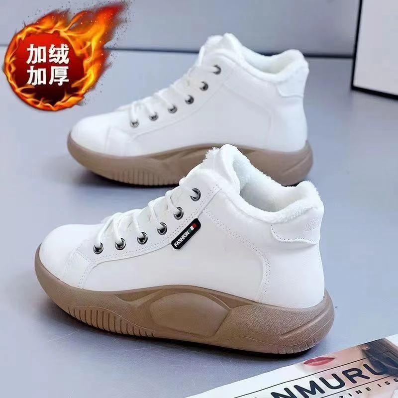 2024冬季加绒加厚保暖厚底小白鞋牛皮板鞋经典时尚休闲鞋棉鞋女鞋