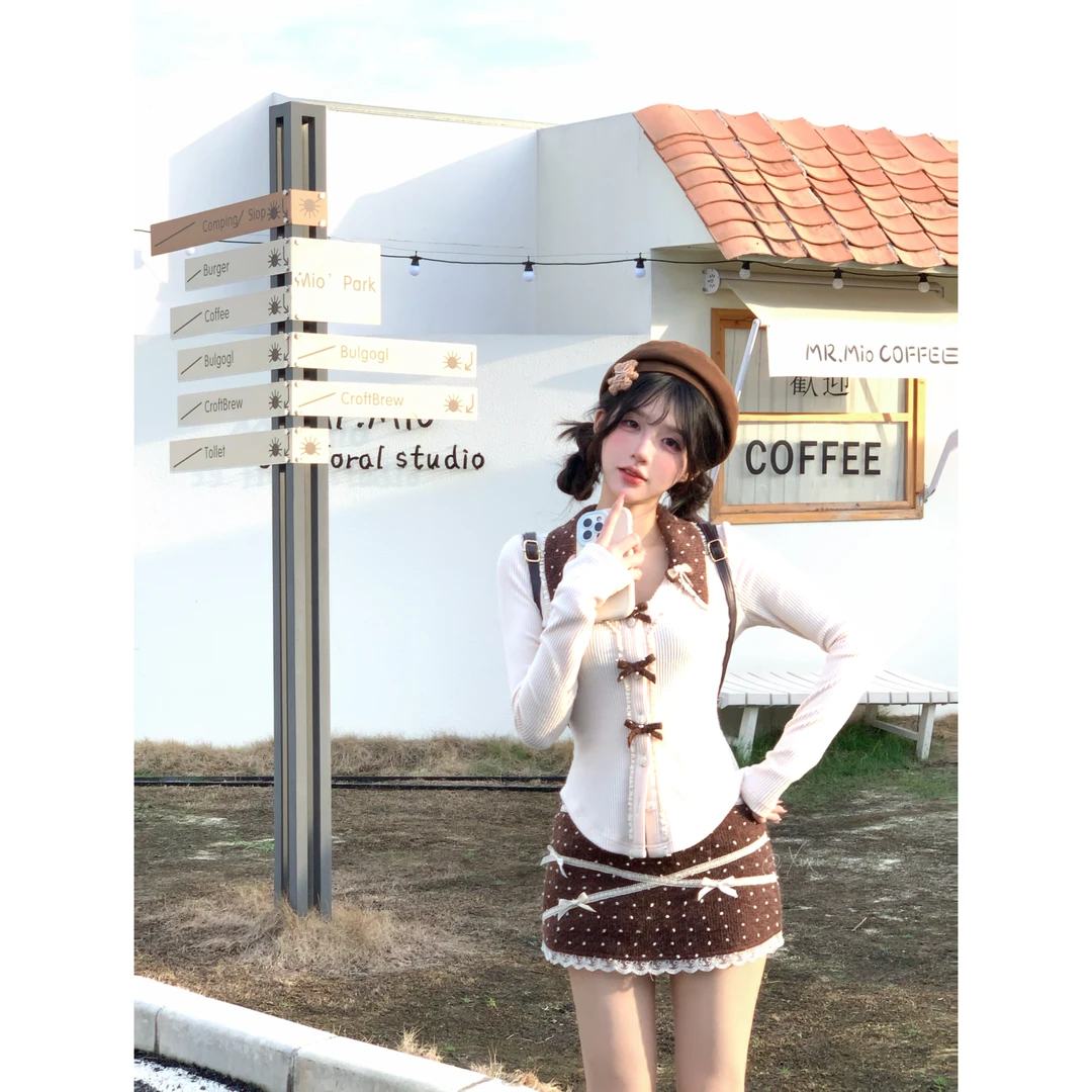 瑞茜·威瑟斯 焦糖布丁 秋季法式甜美显瘦波点短款半身裙R6552-2H