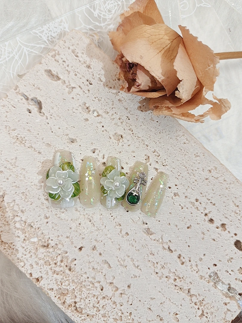 1180木木手工穿戴甲定制立体多肉雕花美甲