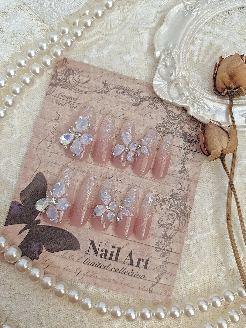 1313木木手工穿戴甲定制秋冬新品超仙温柔雕花美甲成品贴