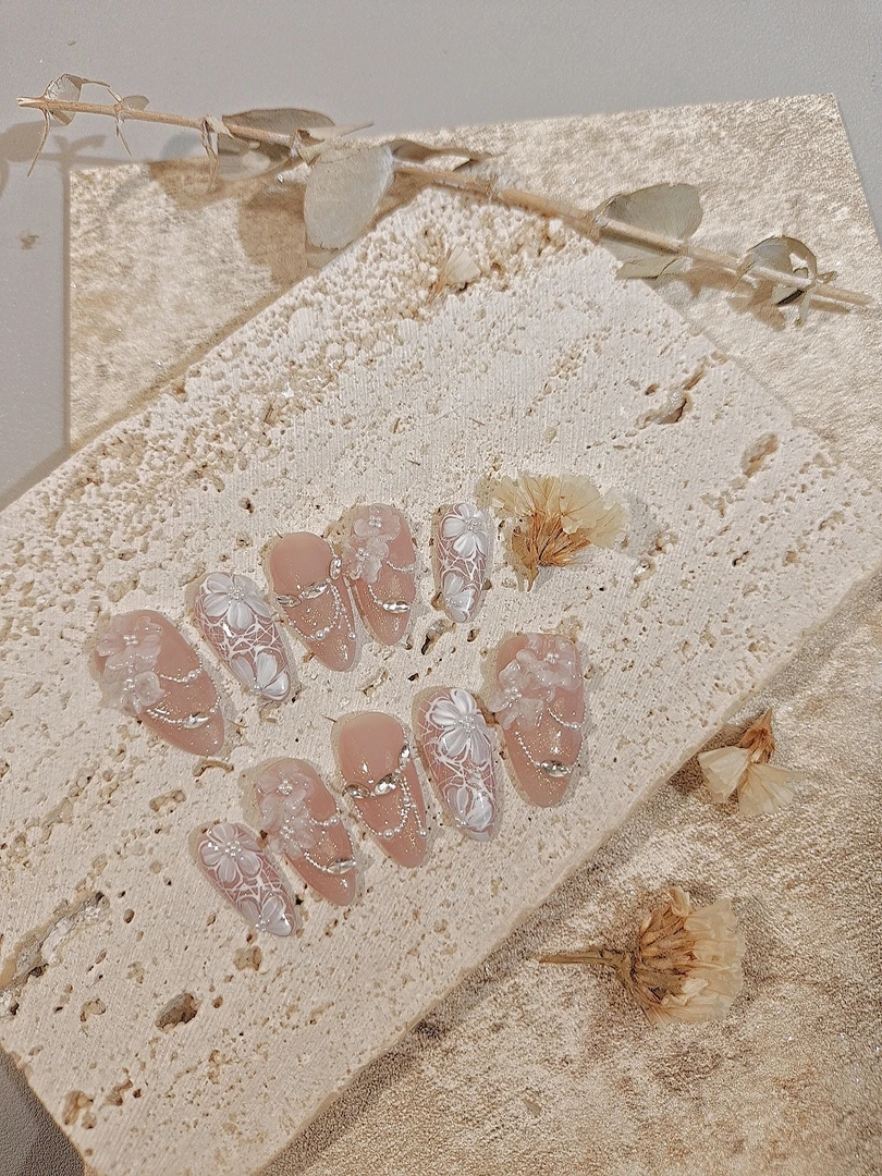 1210木木手工穿戴甲定制蕾丝立体雕花美甲成品贴